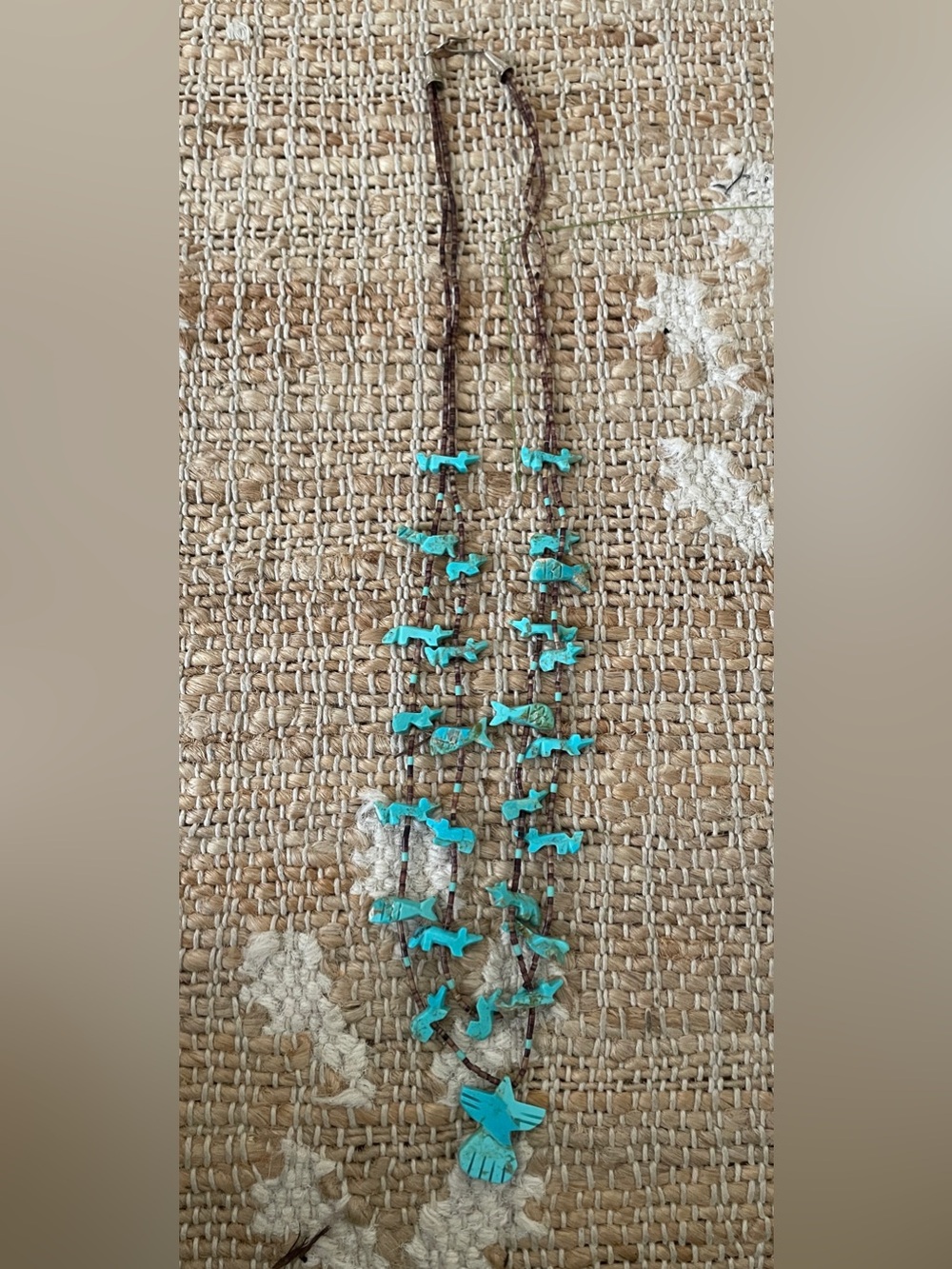 Native American-style double-strand turquoise fetish necklace